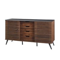 Dark Walnut Slatted 4-Drawer Cabinet