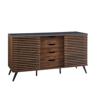 Dark Walnut Slatted 4-Drawer Cabinet