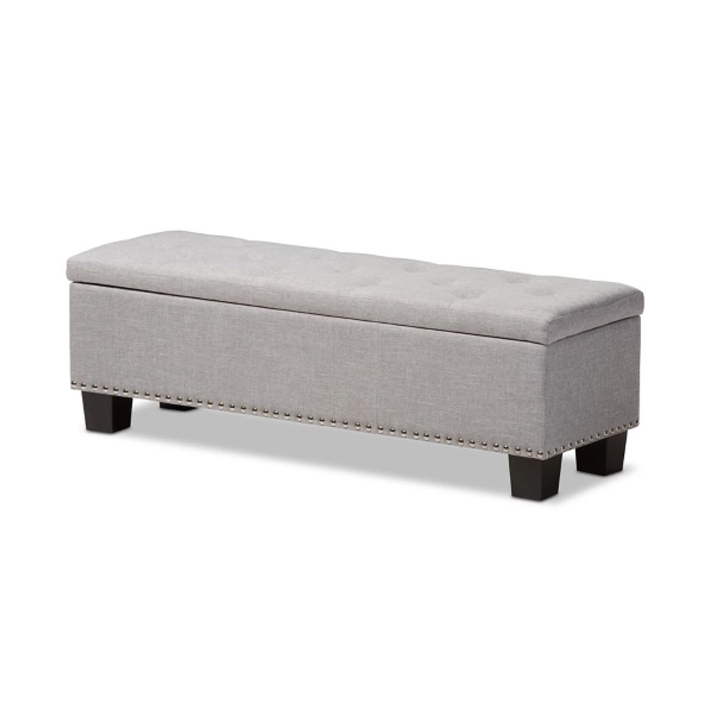 Taupe Button-Tufted Upholstered Storage Bench