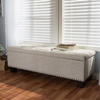 Beige Button-Tufted Upholstered Storage Bench