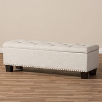 Beige Button-Tufted Upholstered Storage Bench