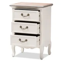 Antique White Wooden 3-Drawer Nightstand