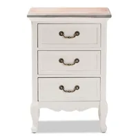 Antique White Wooden 3-Drawer Nightstand