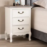 Antique White Wooden 3-Drawer Nightstand