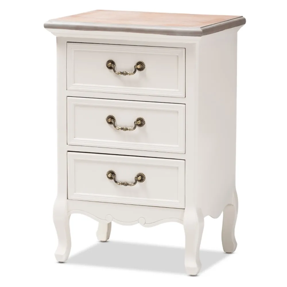 Antique White Wooden 3-Drawer Nightstand