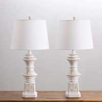 Distressed Cream Carved Table Lamps, Set of 2