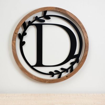 Wood and Metal Laurel Monogram D Plaque