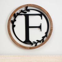 Wood and Metal Laurel Monogram F Plaque