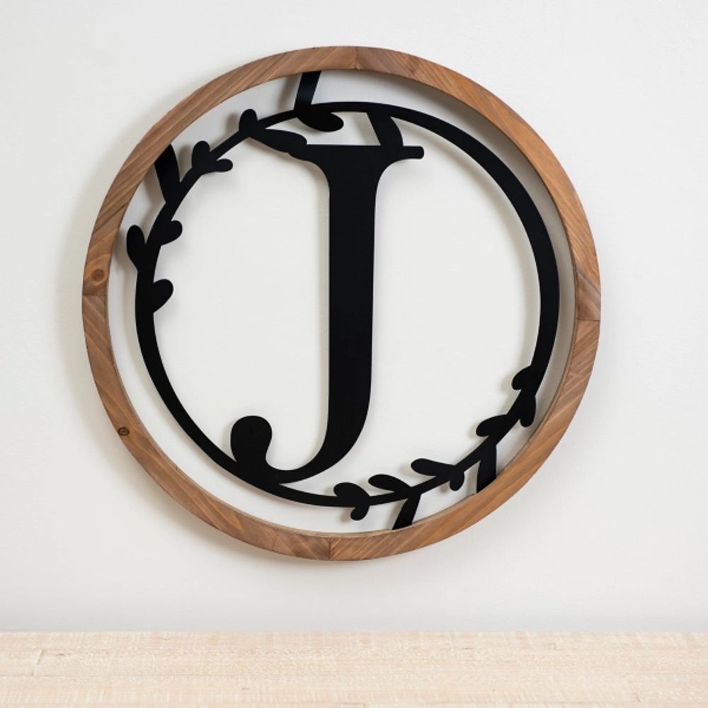 Wood and Metal Laurel Monogram J Plaque