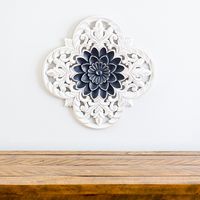 Navy and White Medallion Carved Plaque