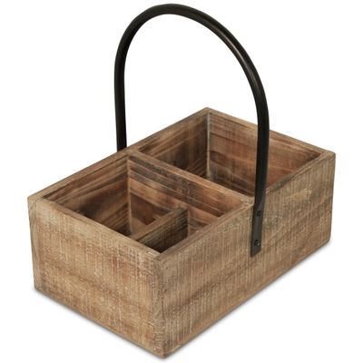 Wood and Metal Center Handle 3-Compartment Caddy