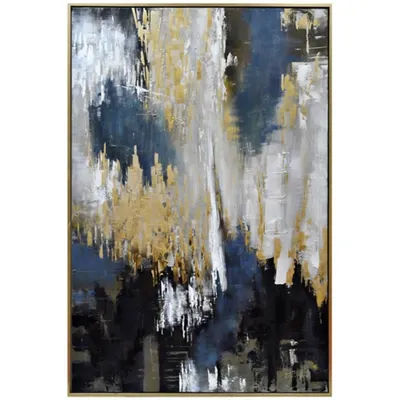 Blue and Gold Abstract Framed Canvas Art Print