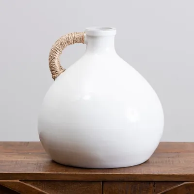 Short White Jug Vase with Rope Handle