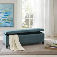Peacock Blue Button Tufted Storage Bench