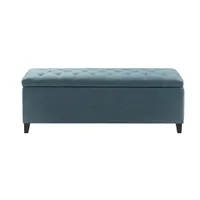 Peacock Blue Button Tufted Storage Bench
