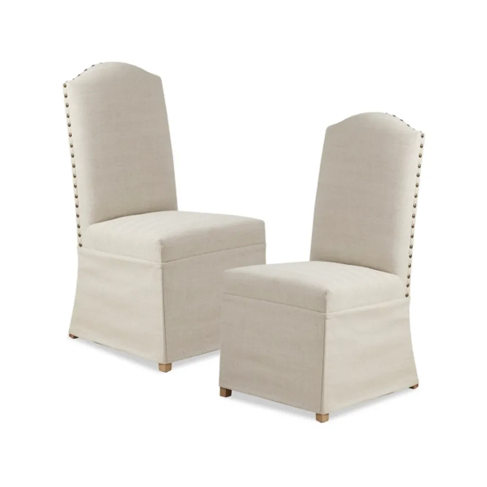 Beige High Back Skirted Dining Chairs, Set of 2