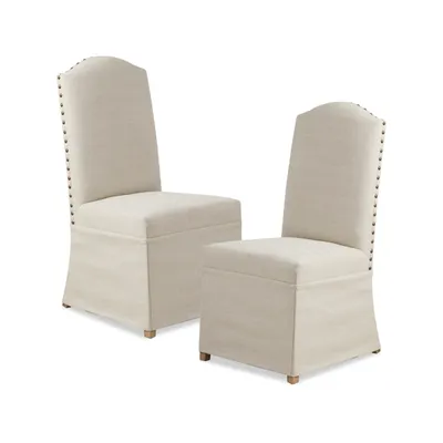 Beige High Back Skirted Dining Chairs, Set of 2