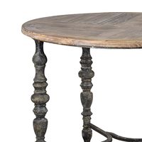 Weathered Wood Top Rustic Metal Base Accent Table