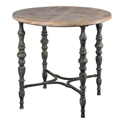 Weathered Wood Top Rustic Metal Base Accent Table