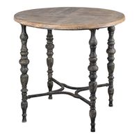 Weathered Wood Top Rustic Metal Base Accent Table