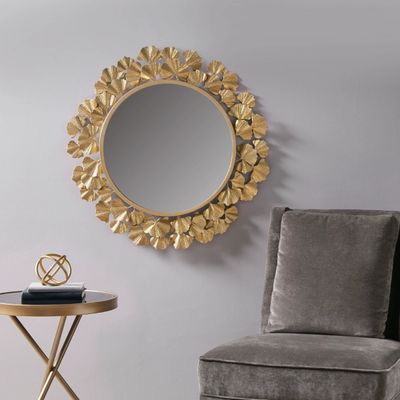 Gold Foil Leaf Framed Round Wall Mirror