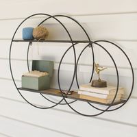 Wood and Metal Double Circle Wall Shelf