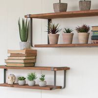 Recycled Wood and Metal Shelves, Set of 2