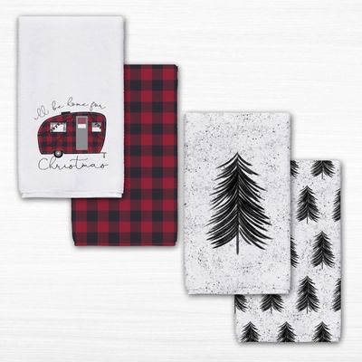 Plaid Camper Tree Hand Towels, Set of 4