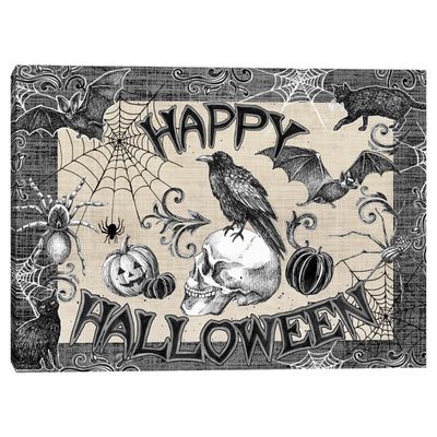 Black and White Happy Halloween Canvas Art Print