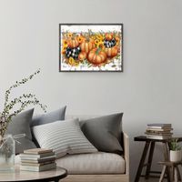 Pumpkins and Sunflowers Framed Canvas Art Print