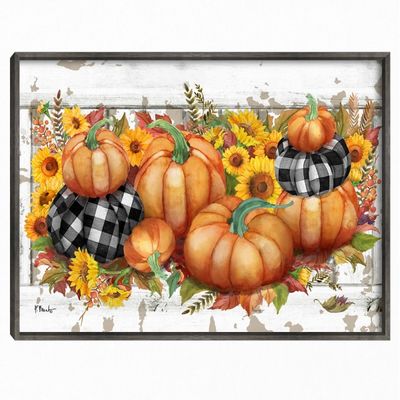 Pumpkins and Sunflowers Framed Canvas Art Print