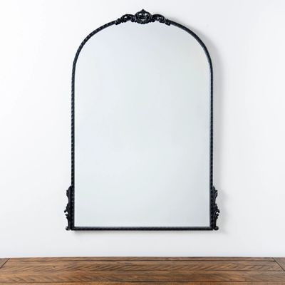 Black Ornate Antique Carved Wall Mirror