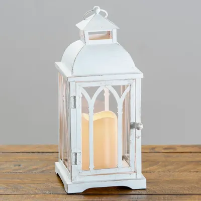 White Metal LED Antique Lantern