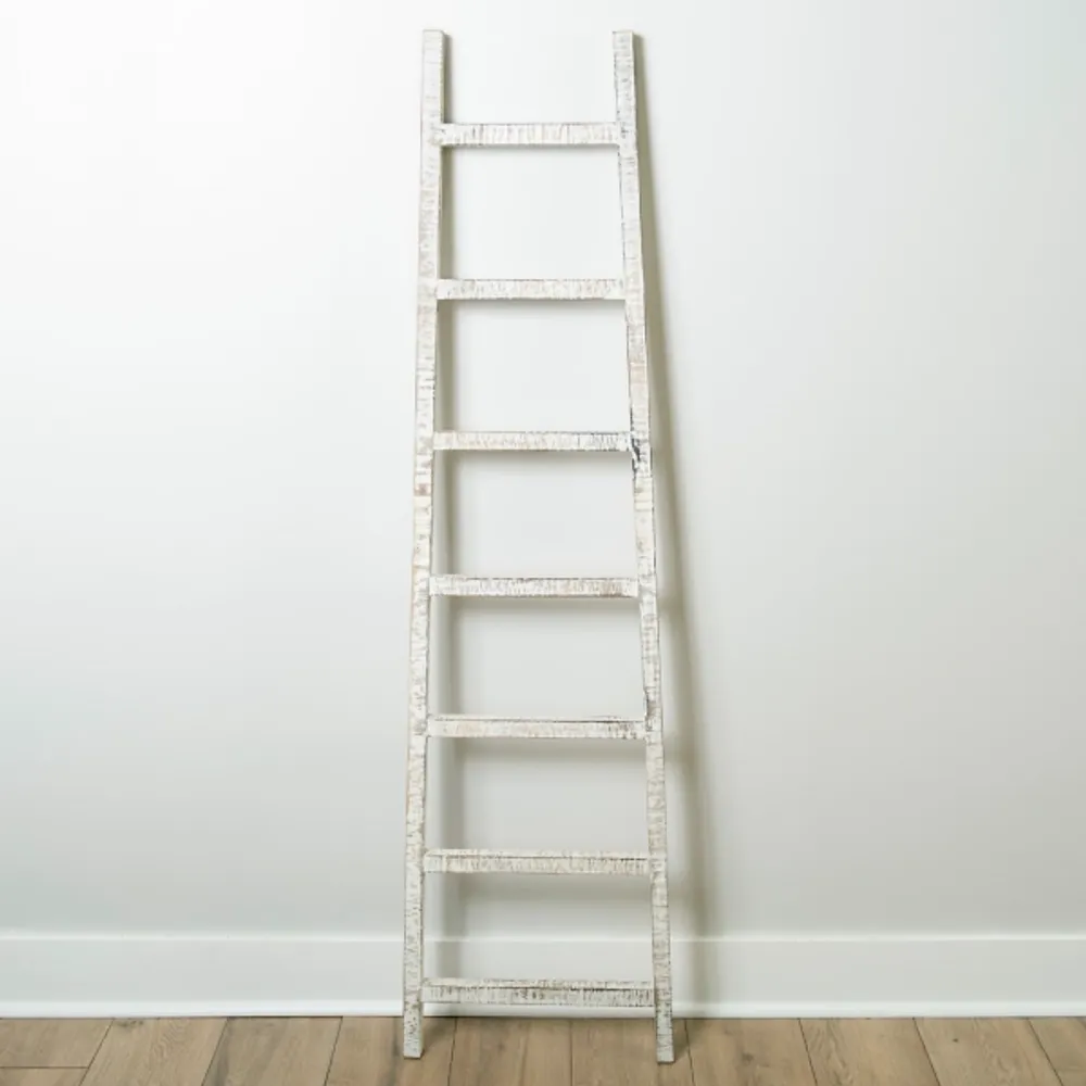Distressed White Leaning Ladder