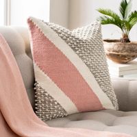 Pink and Cream Woven Diagonal Stripe Pillow