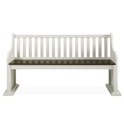 Two-Tone Dark Oak and Ivory High Back Wooden Bench