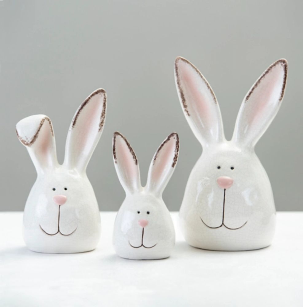 Crackle Finish Bunny Heads, Set of 3