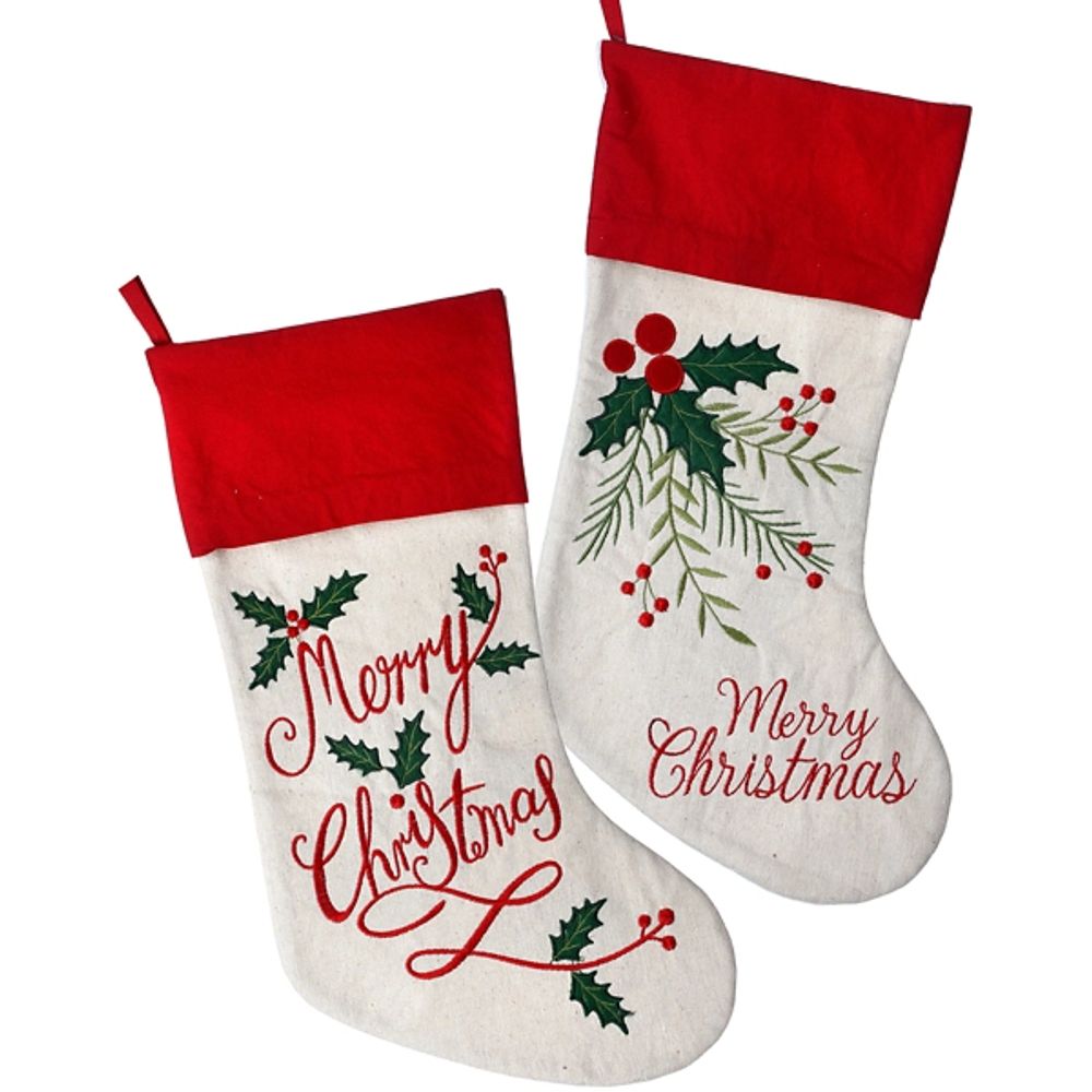 Kirklands Linen Merry Christmas Stockings, Set of 2 | Hamilton Place