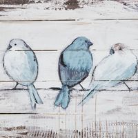 Perched Birds Plank Wood Art Print