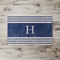 Distressed Navy Stripe Monogram H Kitchen Mat