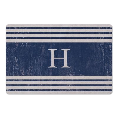 Distressed Navy Stripe Monogram H Kitchen Mat