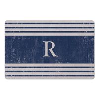Distressed Navy Stripe Monogram R Kitchen Mat