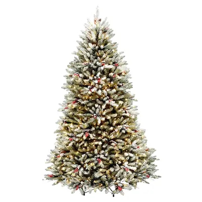 7.5 ft. Lit Flocked Dunhill Fir Christmas Tree