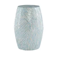Blue and White Mosaic Capiz Shell Drum End Table