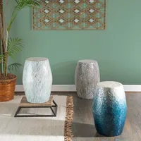 Blue Ombre Mosaic Capiz Shell Drum End Table