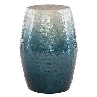 Blue Ombre Mosaic Capiz Shell Drum End Table