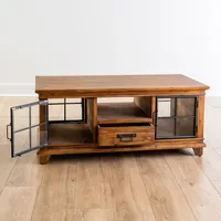 Natural Wood and Metal Window Coffee Table