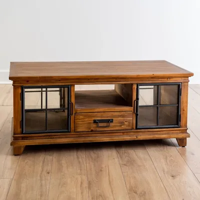 Natural Wood and Metal Window Coffee Table