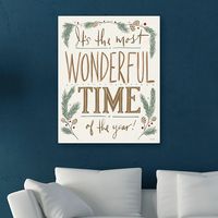 Cream Most Wonderful Time Greenery Canvas Print