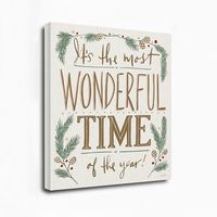 Cream Most Wonderful Time Greenery Canvas Print